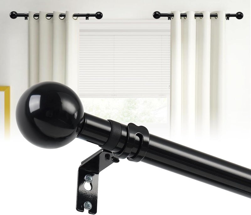 DEROFIT 12-20 Inch 1" Side Curtain Rod,Set of 2, Adjustable Black Curtain Rods Side, Short Curtain Rod with Decorative Finals, Heavy Duty Side Curtain Rod Set for Windows, Cafe, French Door - Image 1